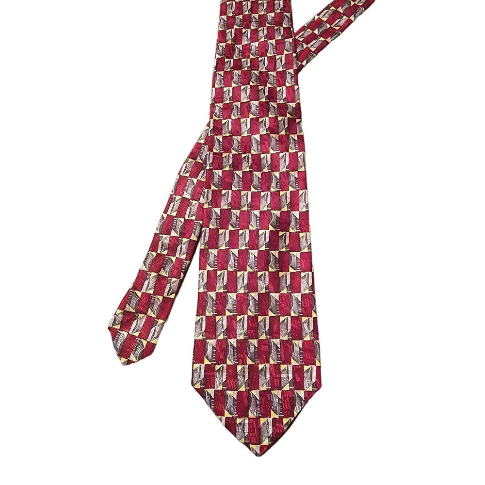 Charleston‎ Tie Rack maroon and silver 100% silk tie made in Italy